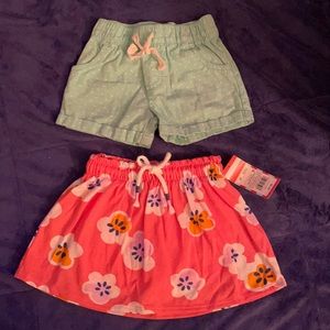 Carter’s girls size 3T light green shorts and Cat and Jack size 3T skort bundle